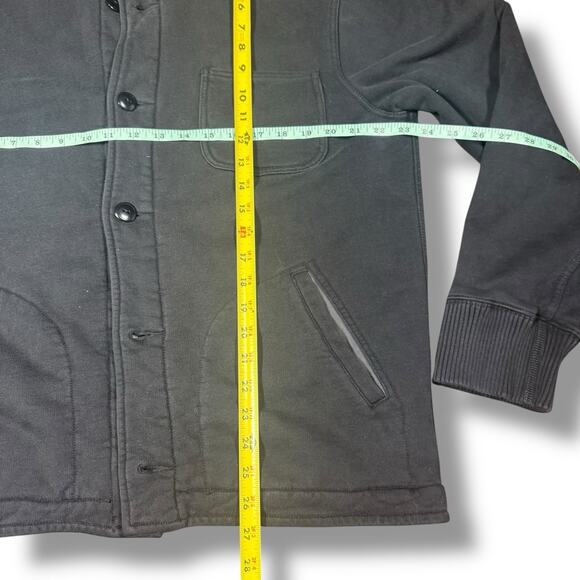 J Crew Outerwear Fleece Jacket Mens Large Button Up Heavy Cotton Pockets Black - Picture 8 of 8